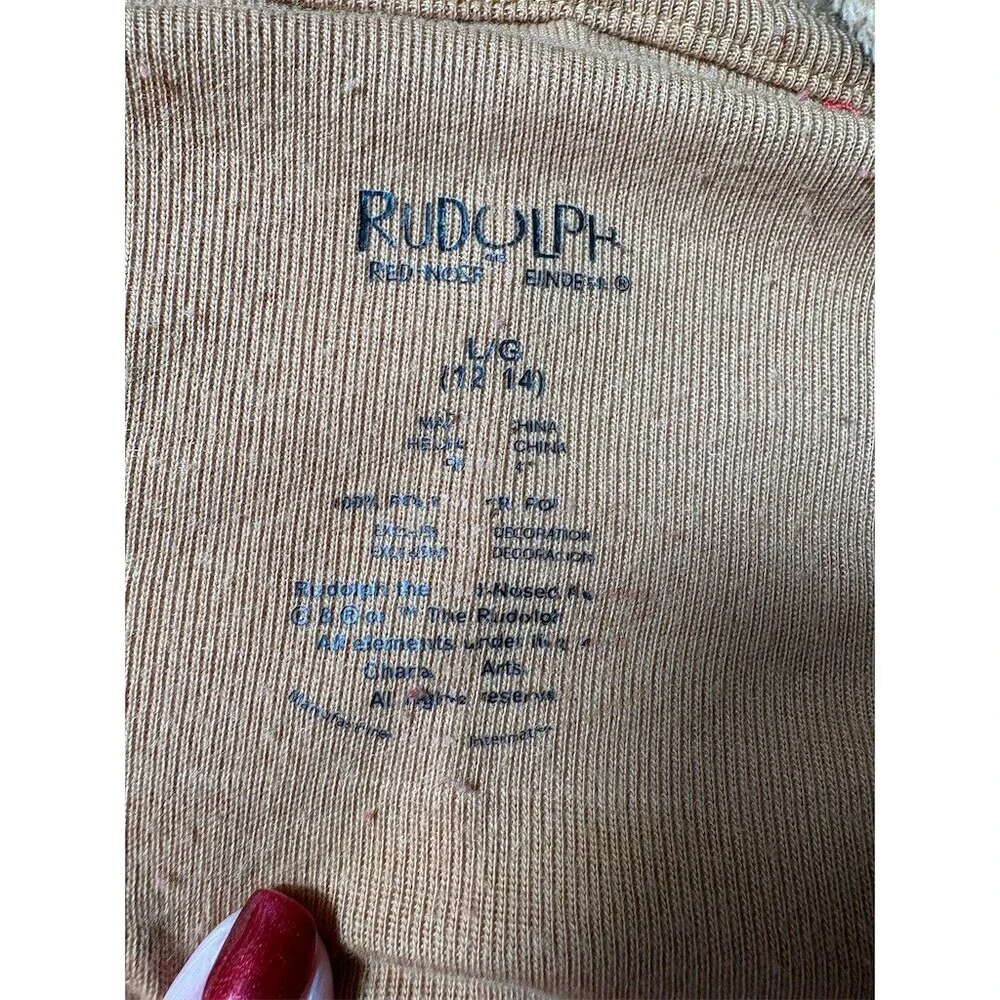 Rudolph Womens Hooded Zip One Piece Pajama Onesie Red Print Size 12-14 - Picture 8 of 11